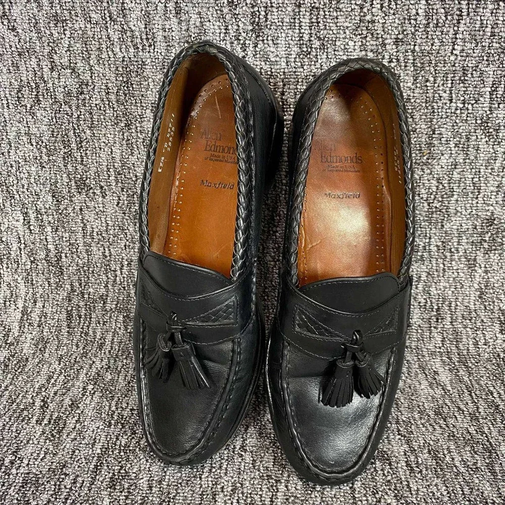 Allen‎ Edmonds Maxfield Loafers Mens Size 9.5 D Black Woven Tassel Leather Shoes
